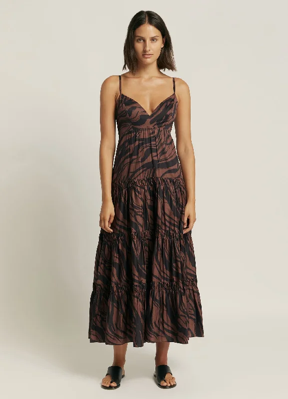 Epic Deals Nomade Tiered Maxi Dress - Burnt Clay/Black