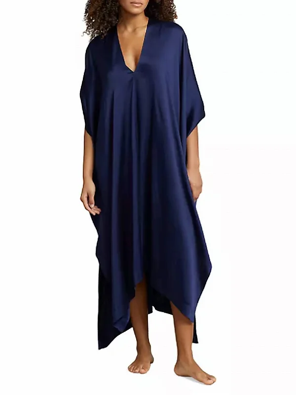 Massive Deals Lauren Silk Victoria Kaftan Dress In Navy