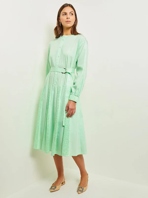 New Arrival Midi Drop Waist Dress - Pointelle Stripe Mixed Media
