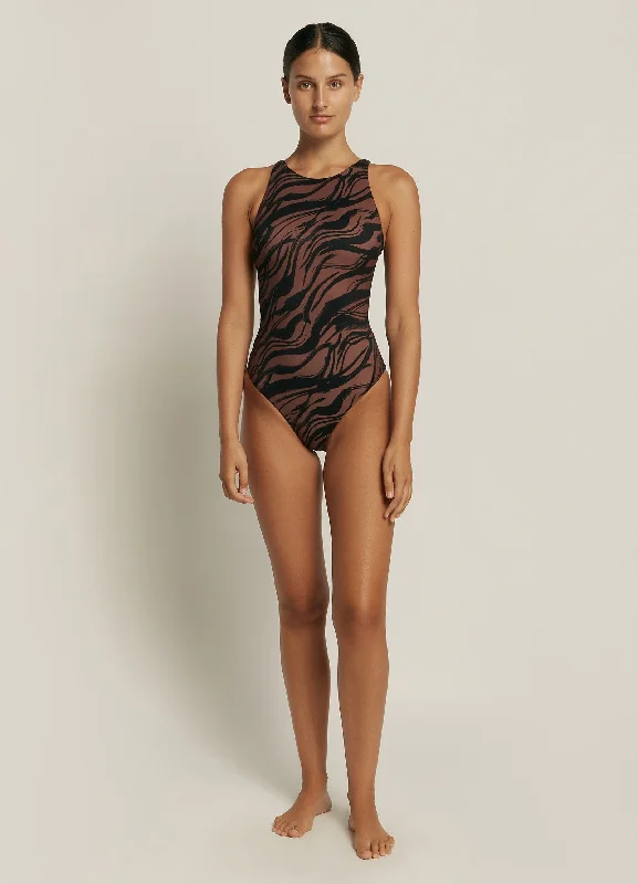 Deal of the Day Nomade High Neck One Piece - Burnt Clay/Black