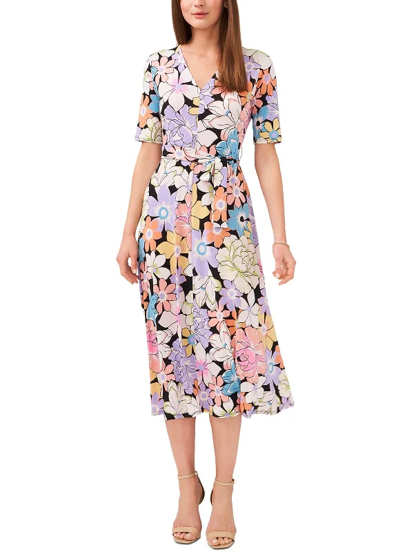 Amazing Deals Petites Womens Floral Print Polyester Midi Dress