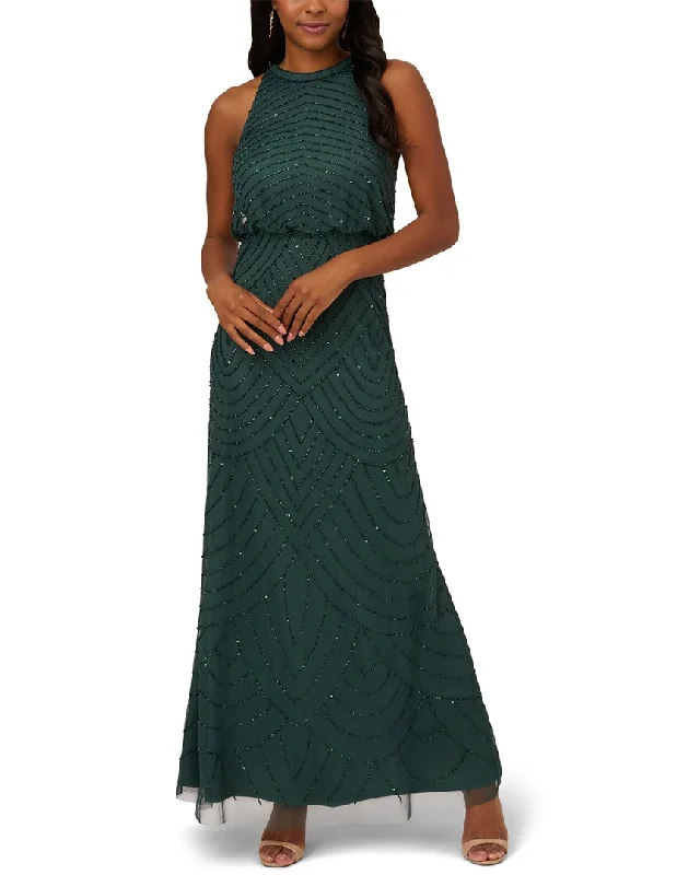 Super Deal Adrianna Papell Beaded Halter Long Dress