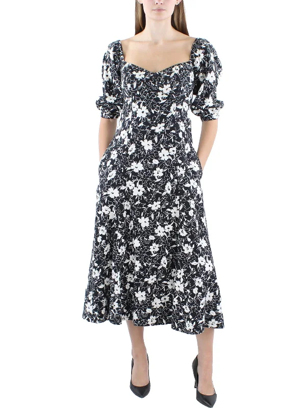 Year-End Sale Womens Linen Mid-Calf Midi Dress