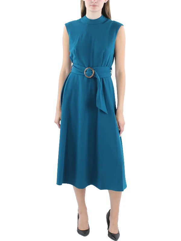 Price Break Womens Belted Scuba Fit & Flare Dress