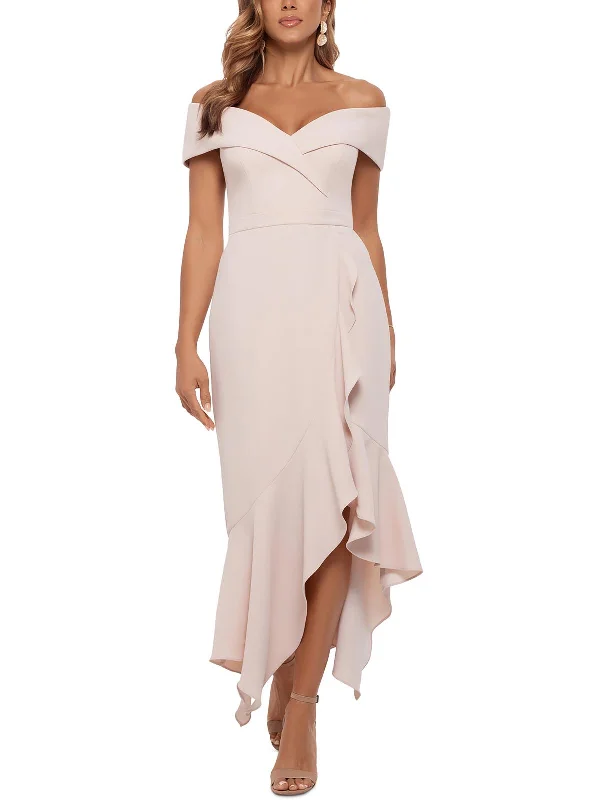 Deal Dash Womens Ruffled Off-The-Shoulder Fit & Flare Dress