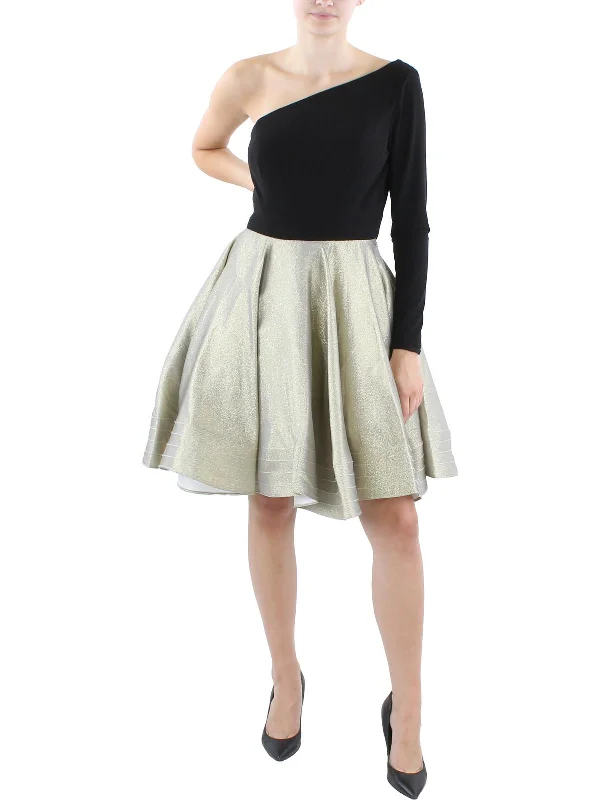 Markdown Madness Womens Padded Bust Metallic Fit & Flare Dress