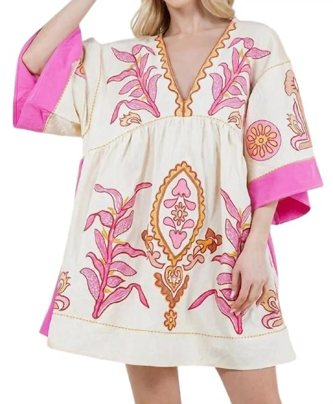 Massive Deals Fun Day Swing Mini Dress In Hot Pink And Orange