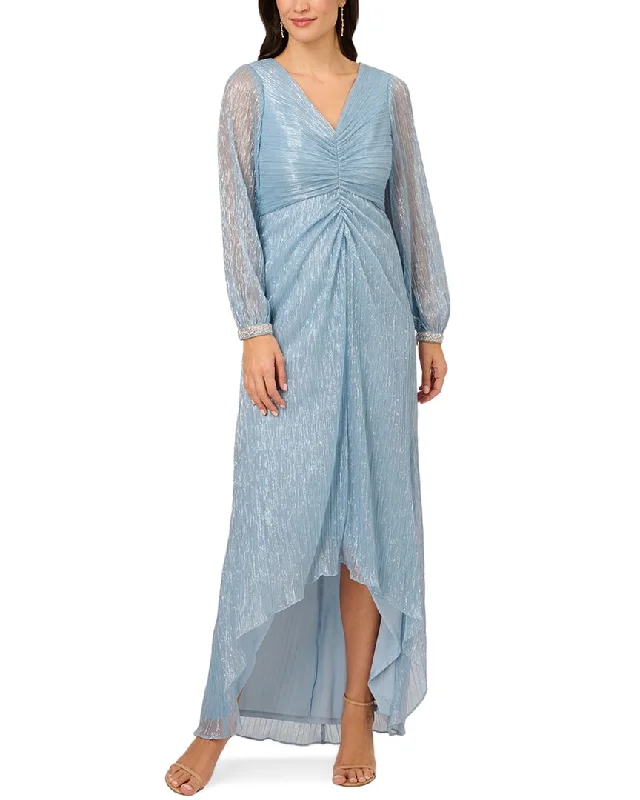 Midnight Madness Adrianna Papell Crinkle Metallic High Low Gown
