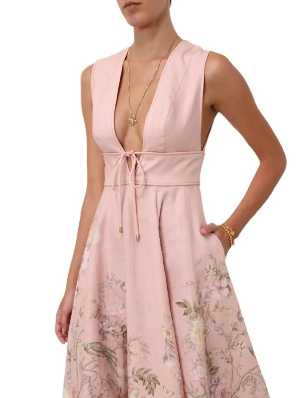 Instant Savings Waverly Plunge Midi Dress In Pink Floral
