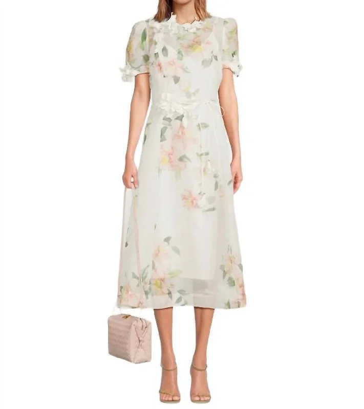 Mega Sale Natura Liftoff Flower Midi Dress In Ivory Camelia