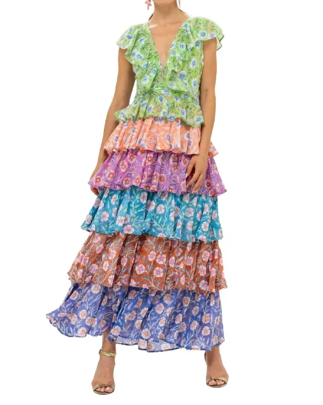 Fantastic Offers Yoke Ruffle Maxi Dress In Amalfi Lime