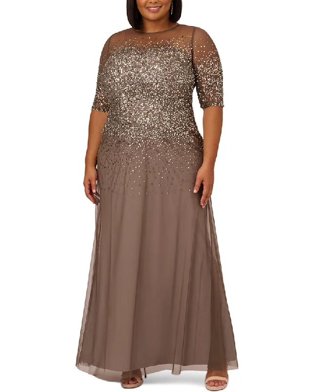 Massive Deals Adrianna Papell Beaded Illusion Long Dress