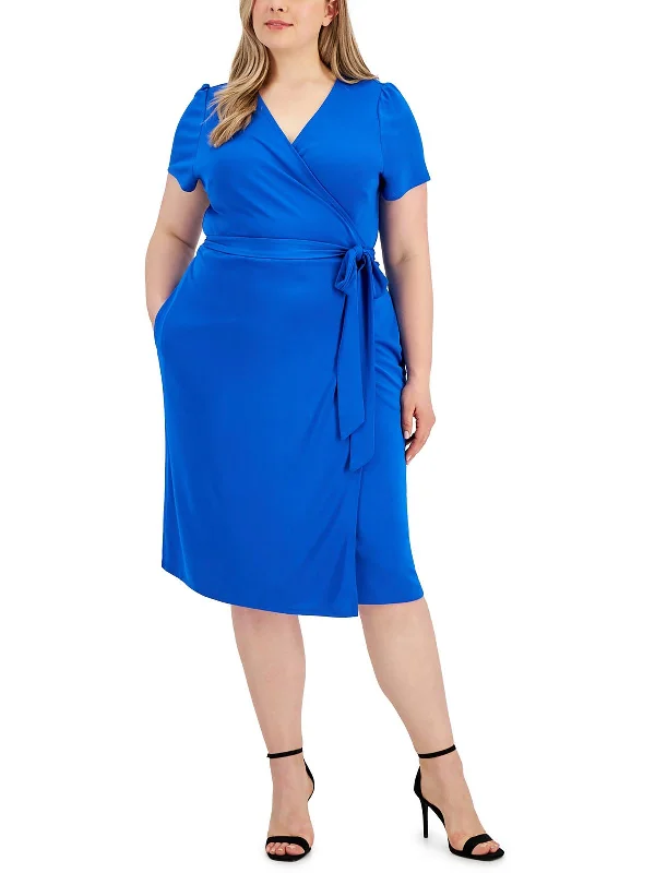 Deal Alert Plus Womens Solid Polyester Wrap Dress