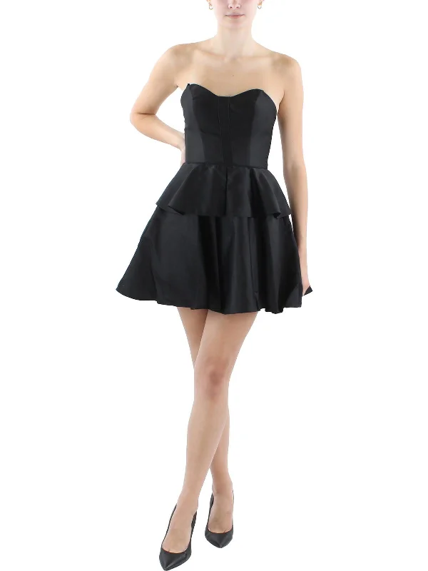 Limited Stock Juniors Womens Ruffled Polyester Fit & Flare Dress