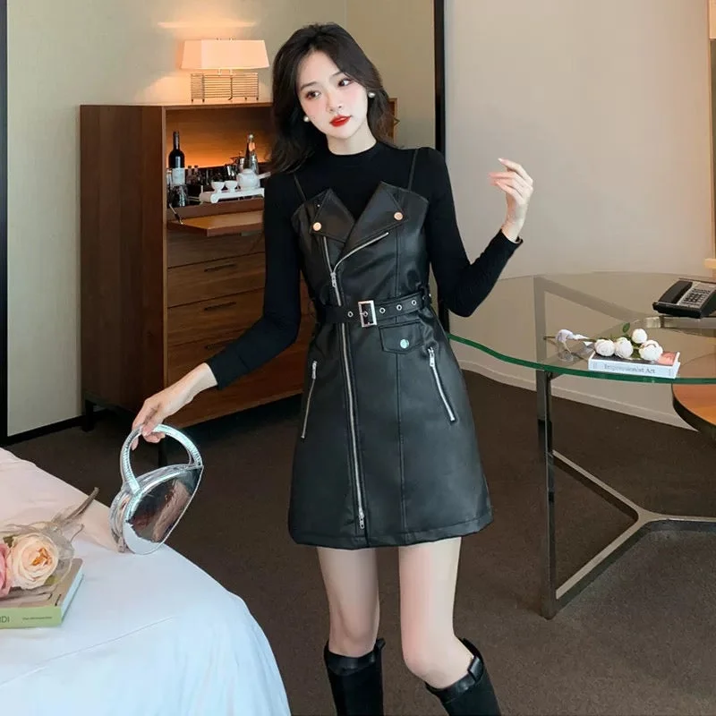 Instant Savings Champel PU Leather Dress in Black