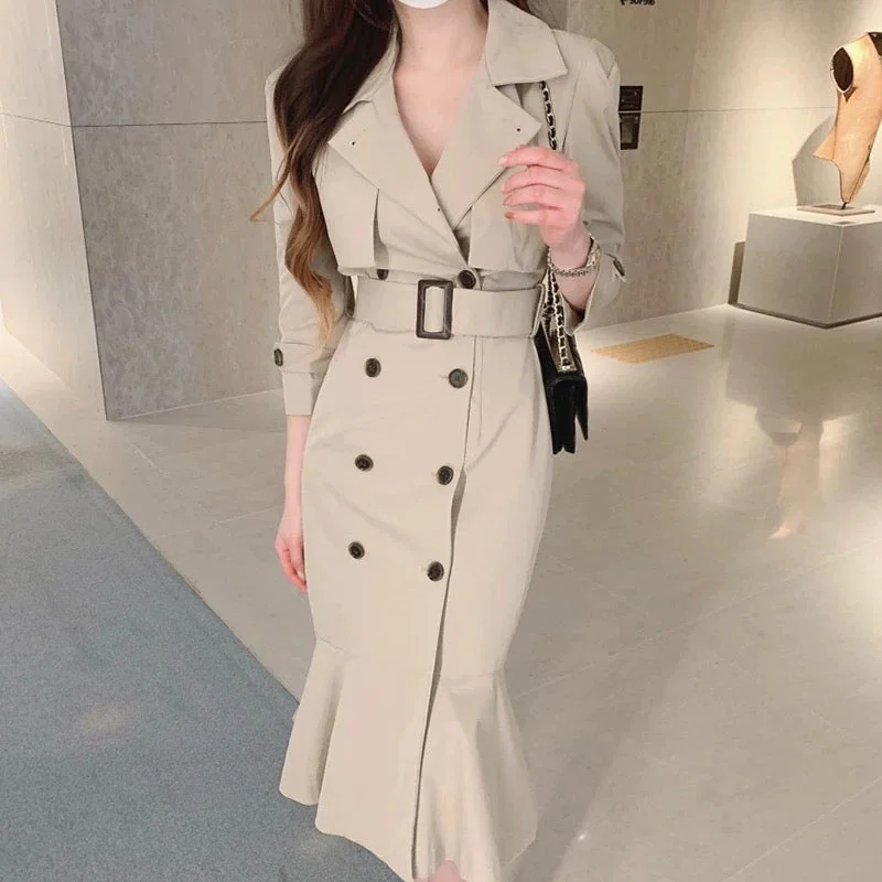 TIME-Limited Offer Vio Elegant Pleated Blazer Dress with Belt