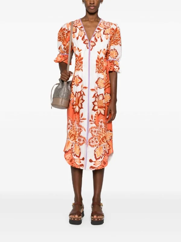 Customer Appreciation Sale V Neck Midi Dress In Orange Aura