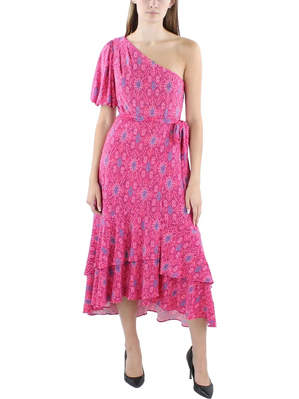 Amazing Deals Womens Printed Tea Length Wrap Dress