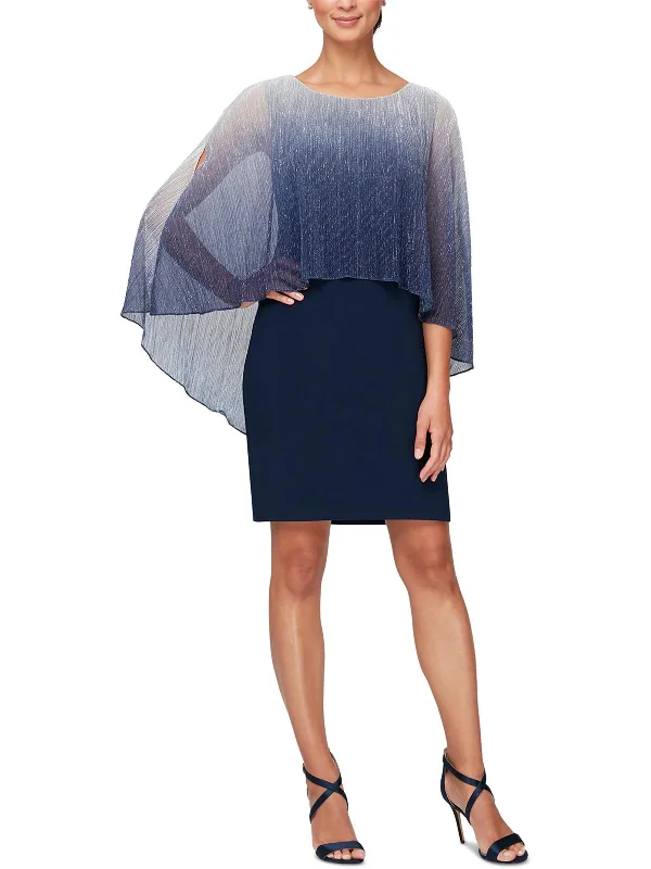 Year-End Sale Womens Shimmer Cape Sleeves Sheath Dress
