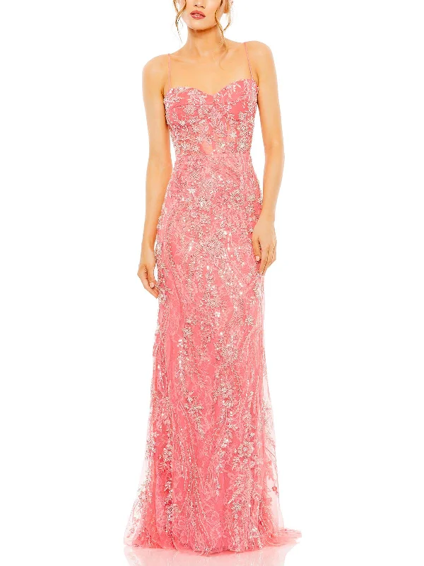 Online Only Womens Lace Embellished Evening Dress
