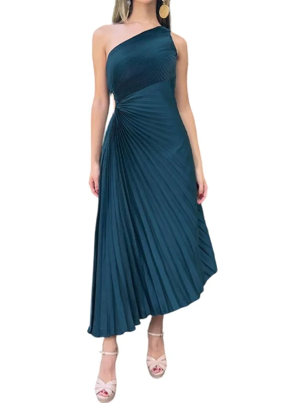 Super Sale Accordion Pleated Dress In Teal