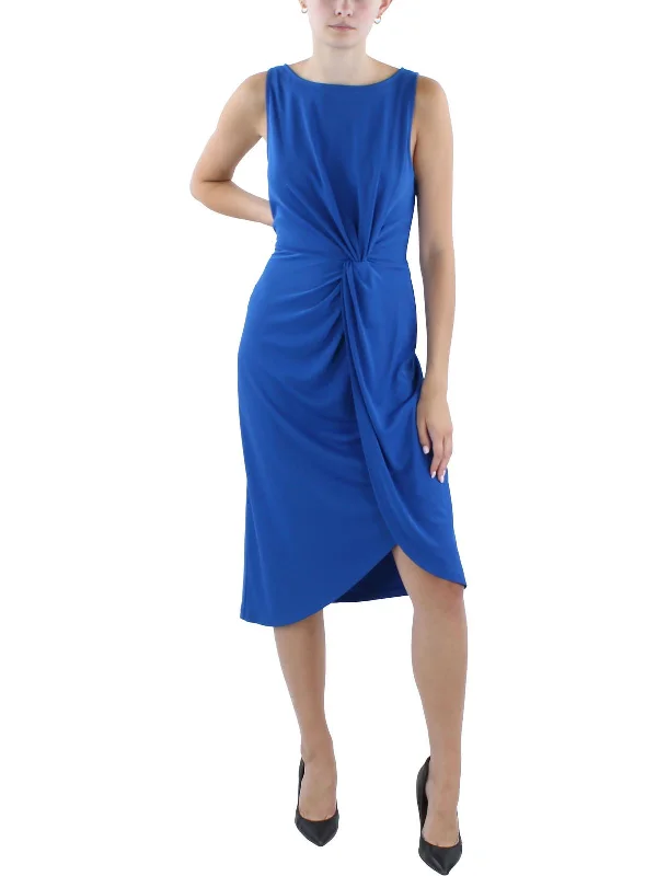 Price Reduction Womens Midi Front Twist Wear To Work Dress
