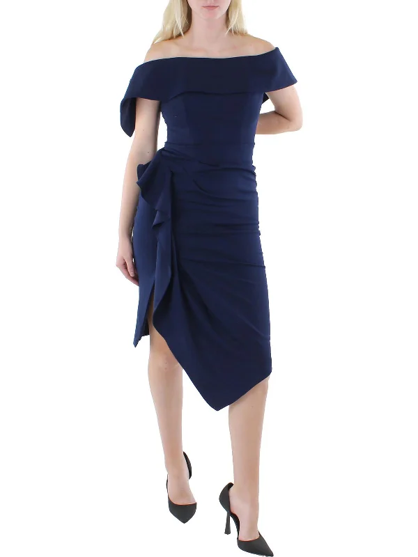 Steals and Deals Womens Asymmetric Ruffled Cocktail and Party Dress