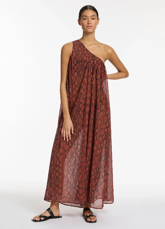 Low Prices Python Crinkle One Shoulder Maxi Dress - Spice
