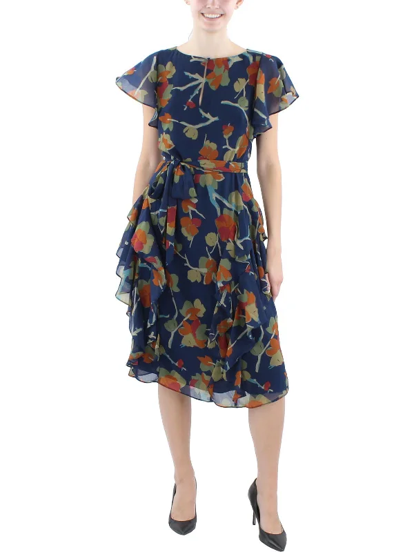 Lowest Price Womens Floral Print Chiffon Midi Dress