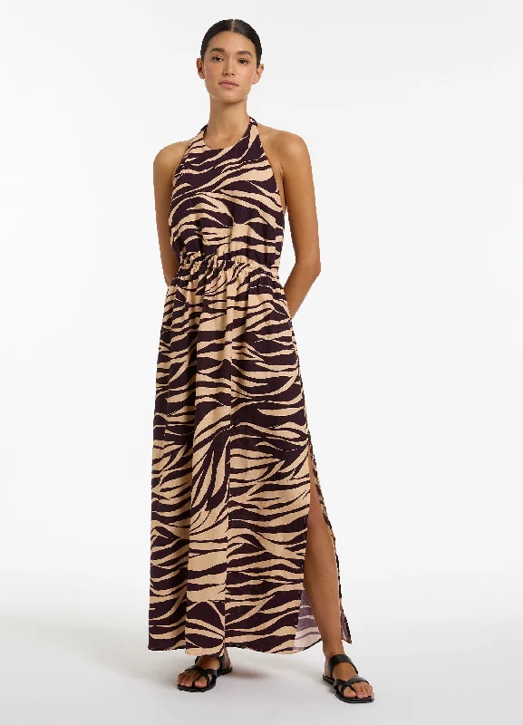 Overstock Fine Lines Halter Dress  - Port