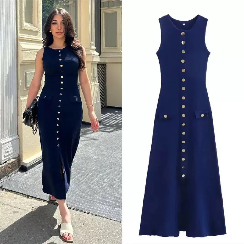 Take Advantage Mayra Luxe Soft Knit Dress in Navy Blue