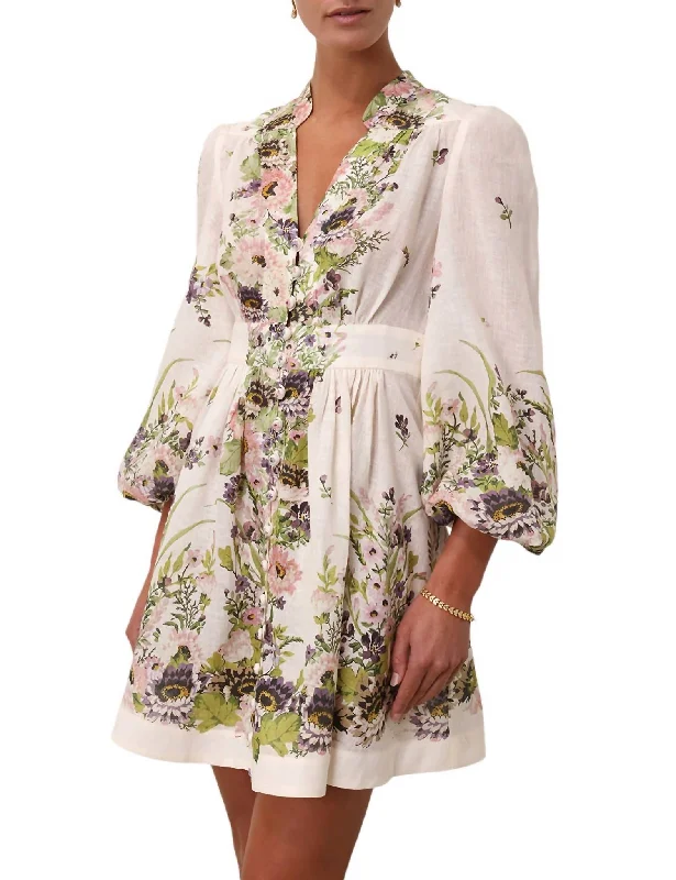 Referral Discount Halliday Plunge Mini Dress In Cream Multi Floral