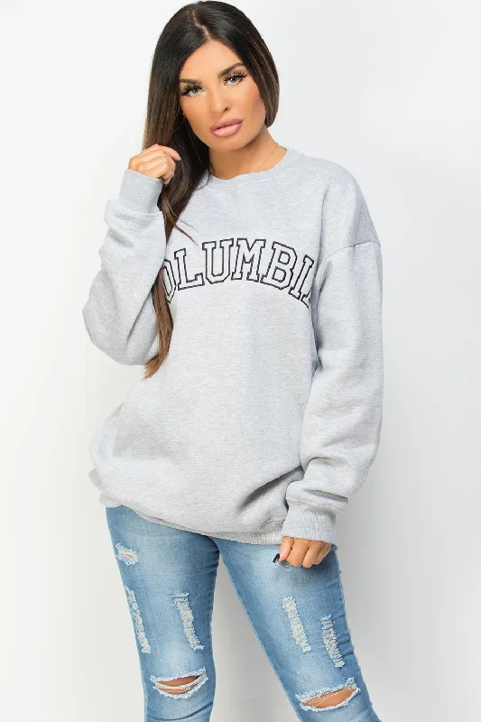 New Arrival Oversized Sweatshirt With Columbia Embroidery Grey
