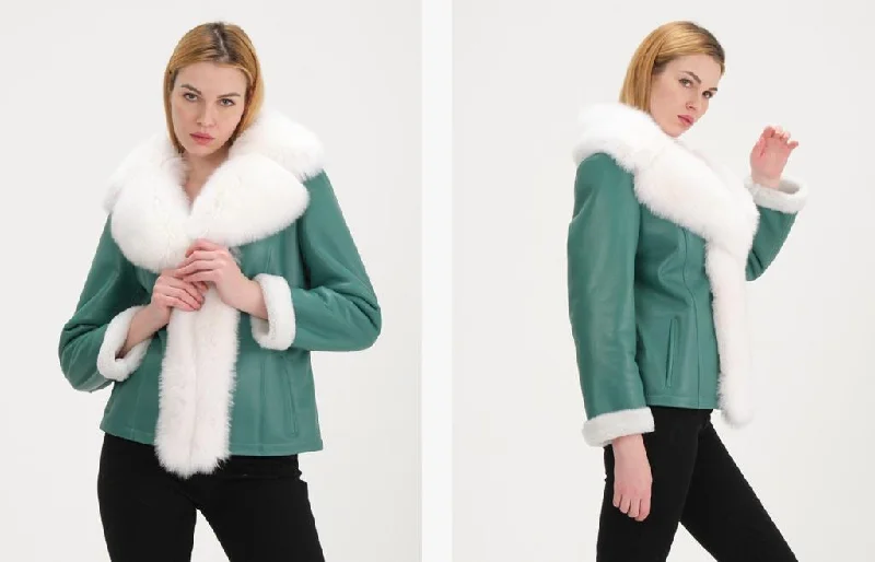 Super Sale Short Blue Jacket with White Fur Woman's Jacket
