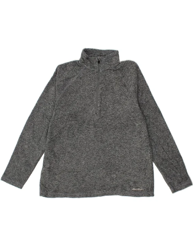 Act Now EDDIE BAUER Womens Zip Neck Fleece Jumper UK 16 Large Grey Polyester