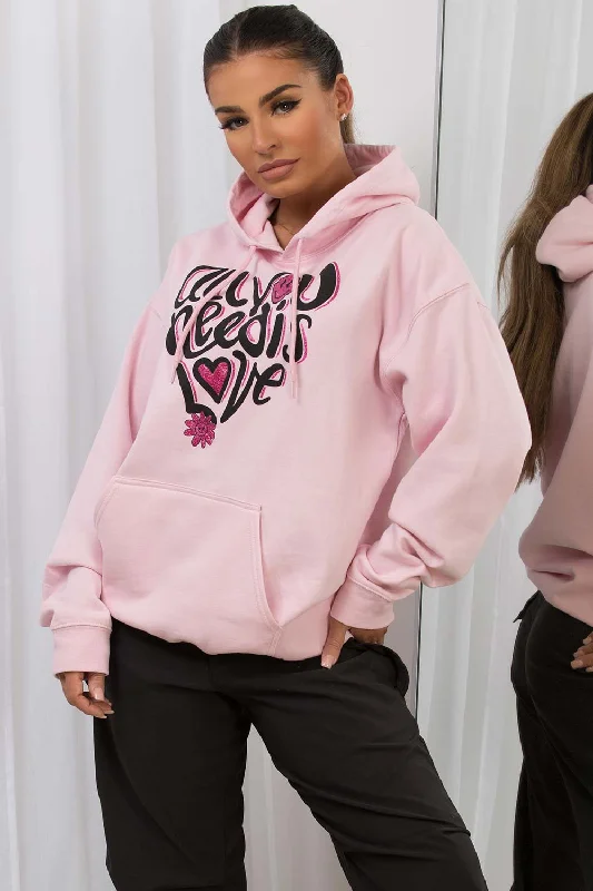 Deep Discounts Oversized Hoodie With All You Need Is Love Slogan Pink