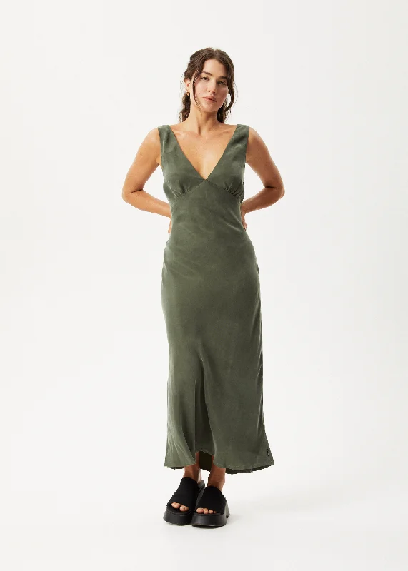 Midnight Madness AFENDS Womens Gia - Cupro Maxi Dress - Deep Green