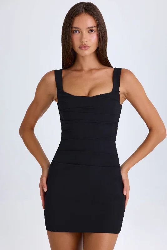 Grand Opening Sale Draped Corset Mini Dress in Black