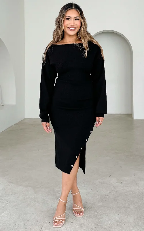 Best Seller Pierre Knit Midi Dress - Black