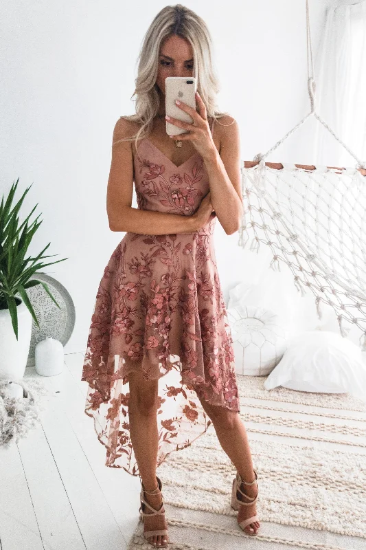 Discount Extravaganza Saskia High Low Dress - Embroidery Rose