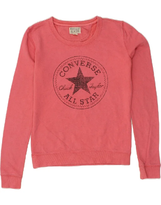Bonus Savings CONVERSE Womens Graphic Sweatshirt Jumper UK 10 Small Pink Flecked Cotton