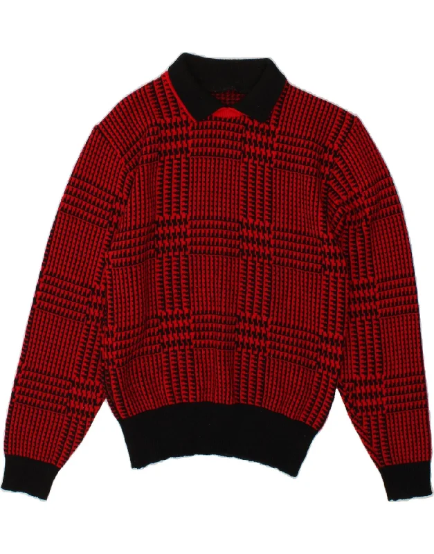 Time-Limited Offer VINTAGE Womens Polo Neck Jumper Sweater UK 14 Medium Red Check