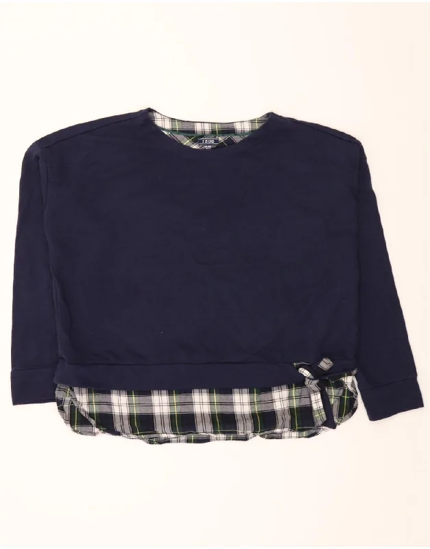 Year-End Clearance IZOD Womens Oversized Sweatshirt Jumper UK 20 2XL Navy Blue Check Cotton