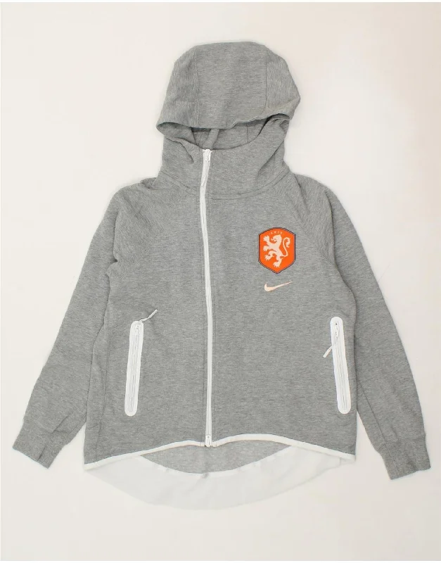 Today’s Deal NIKE Womens Oversized Zip Hoodie Sweater UK 6 XS Grey Cotton