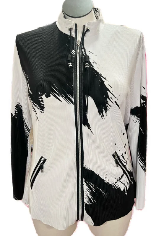 Inventory Reduction Jamie Sadock White & Black Print Full-zip Crinkle Jacket Size XL MSP$145 Inventory Reduction Jamie Sadock White & Black Print Full-zip Crinkle Jacket Size XL MSP$145