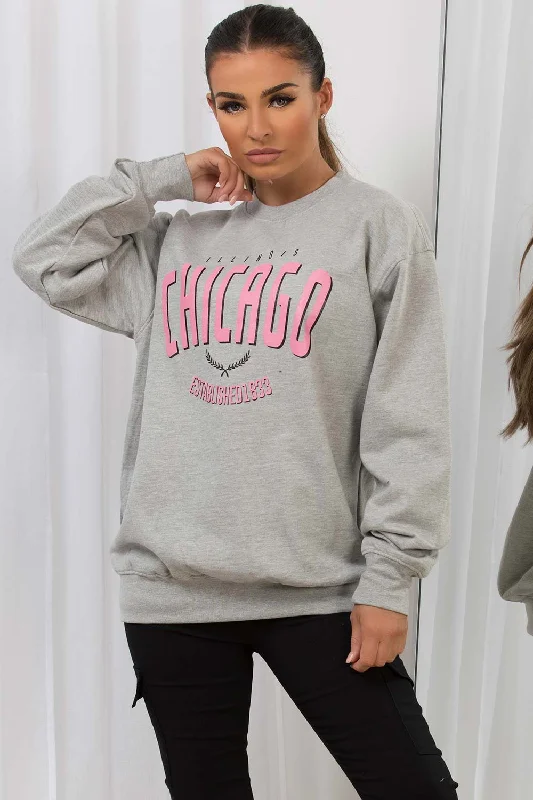 Special Price Sweatshirt With Chicago Print Grey