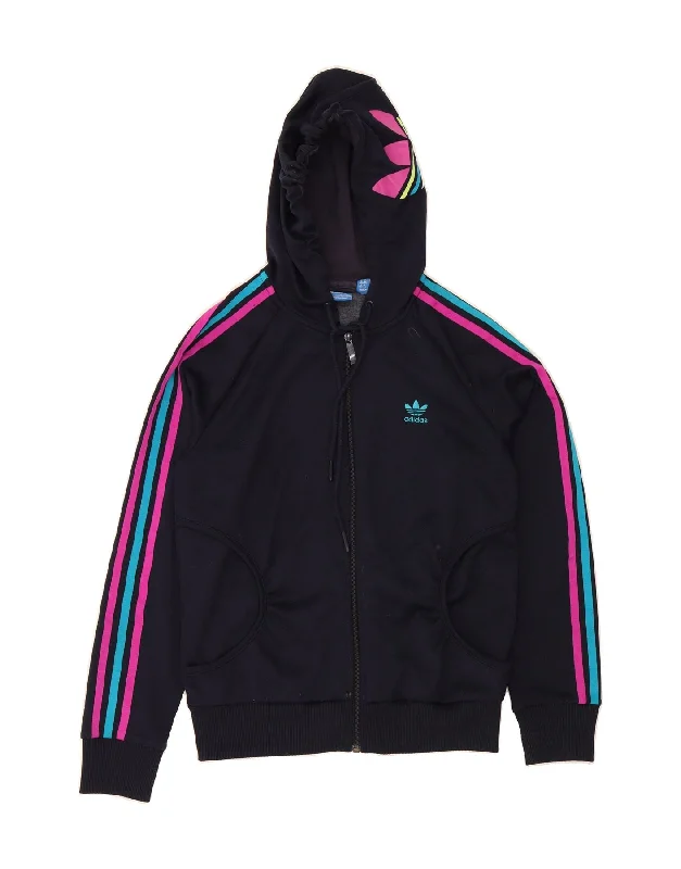 Today Only ADIDAS Womens Graphic Zip Hoodie Sweater UK 12 Medium Navy Blue Polyester Today Only ADIDAS Womens Graphic Zip Hoodie Sweater UK 12 Medium Navy Blue Polyester