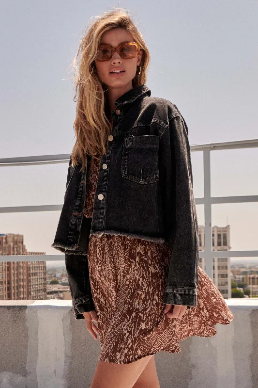 Year-End Sale Too Much Fun Acid-Wash Cutoff Denim Jacket