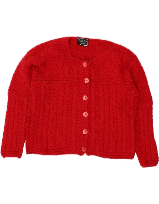 Closeout VINTAGE Womens Crop Cardigan Sweater UK 14 Medium Red New Wool