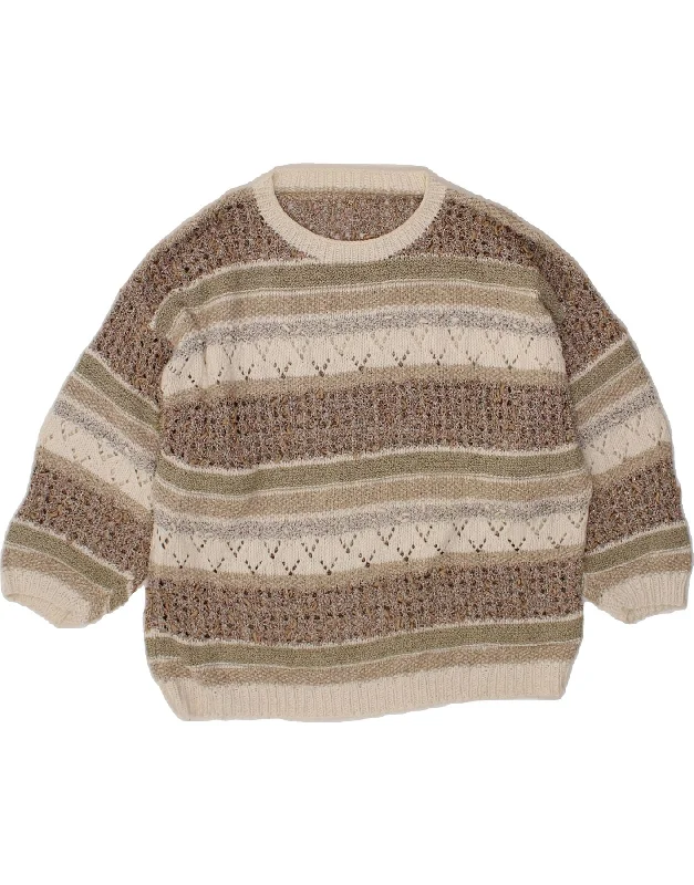 Extra Savings VINTAGE Womens Crew Neck Jumper Sweater UK 16 Large Beige Striped